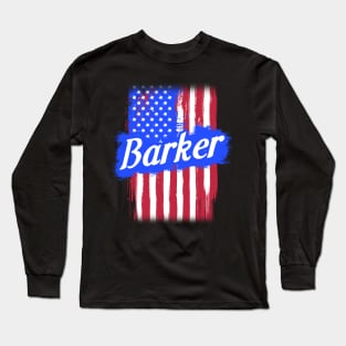 American Flag Barker Family Gift T-shirt For Men Women, Surname Last Name Long Sleeve T-Shirt